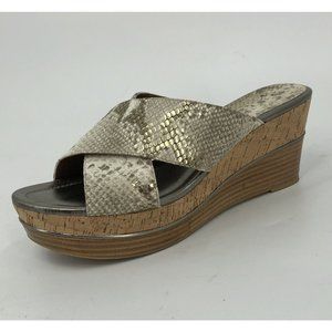 Donald Pliner Dani Metallic Snake Print Cork Leather Wedge Sandal Sz 10 Neutral